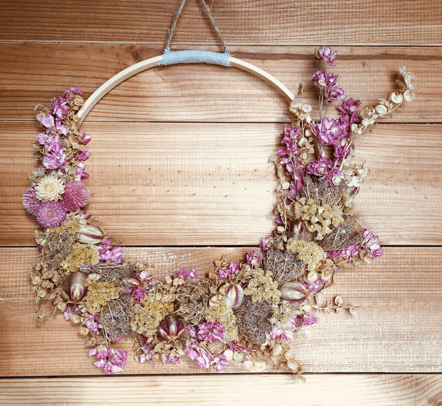 Couronne de fleurs séchées naturelles 20 CM Rose style &quot;Champêtre&quot;