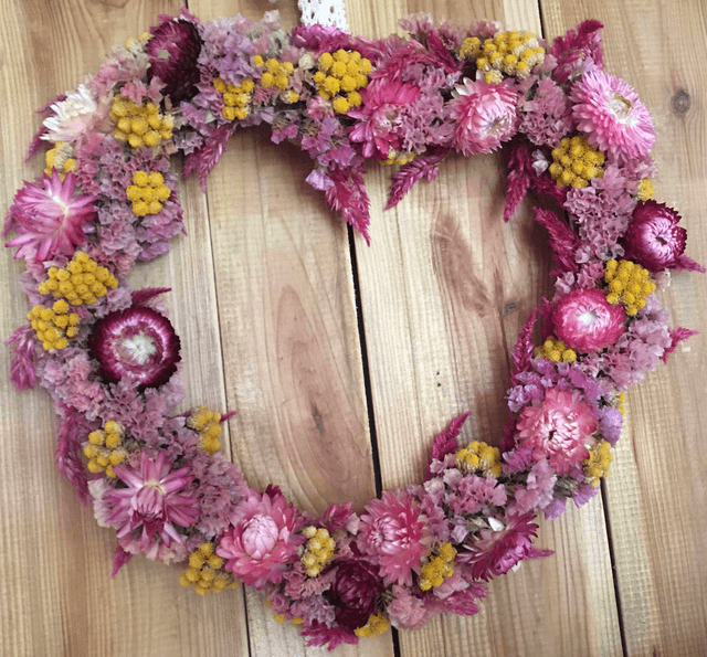 Couronne de fleurs séchées naturelles en &quot;Coeur&quot; 20 CM Rose