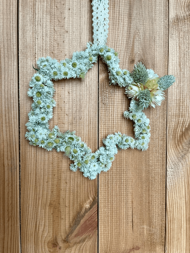 Couronne de fleurs séchées naturelles en &quot;Etoile de Noël&quot; 15 CM Blanc et Vert 