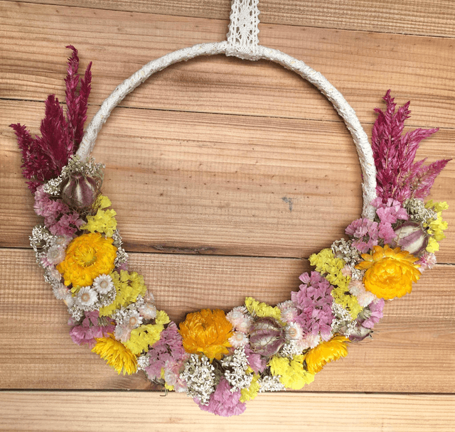 Couronne de fleurs séchées naturelles 20 CM Jaune et rose